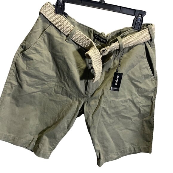 Express Mens Classic Fit Khaki Shorts Size 34 With‎ Belt - Picture 2 of 5